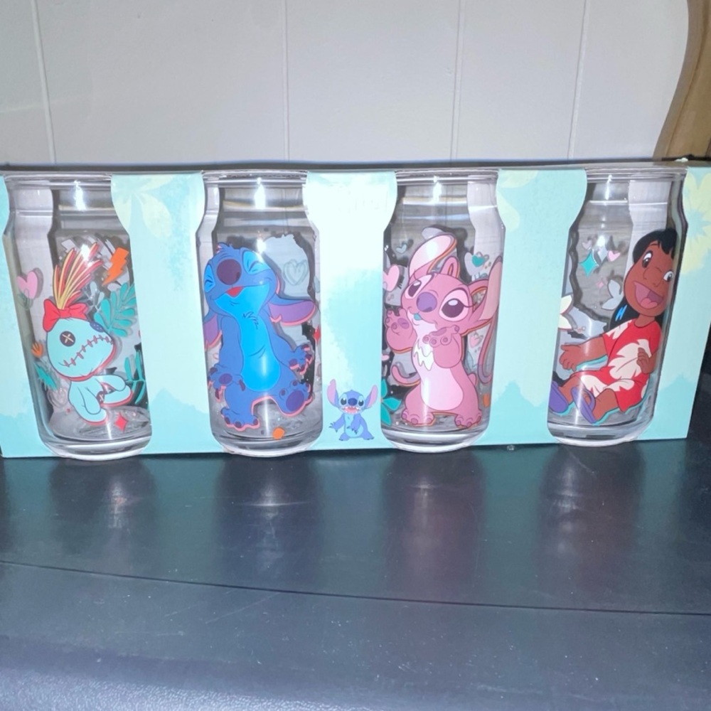 Disney Stitch and Friends Glass Set - Blue, Pink, Red